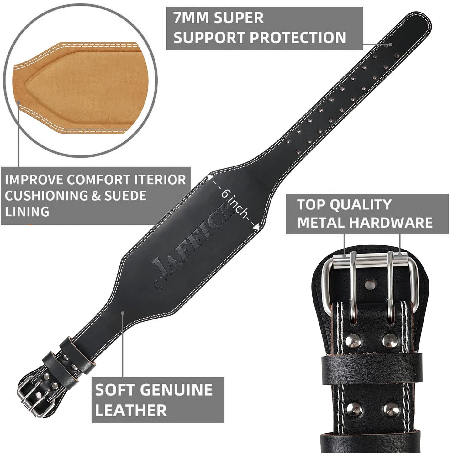 Genuine Leather Weight Lifting Belt for Men Gym Weight Belt Lumbar Back Jaffick Support Powerlifting Weightlifting Heavy Duty Workout Training Strength Training Equipment
