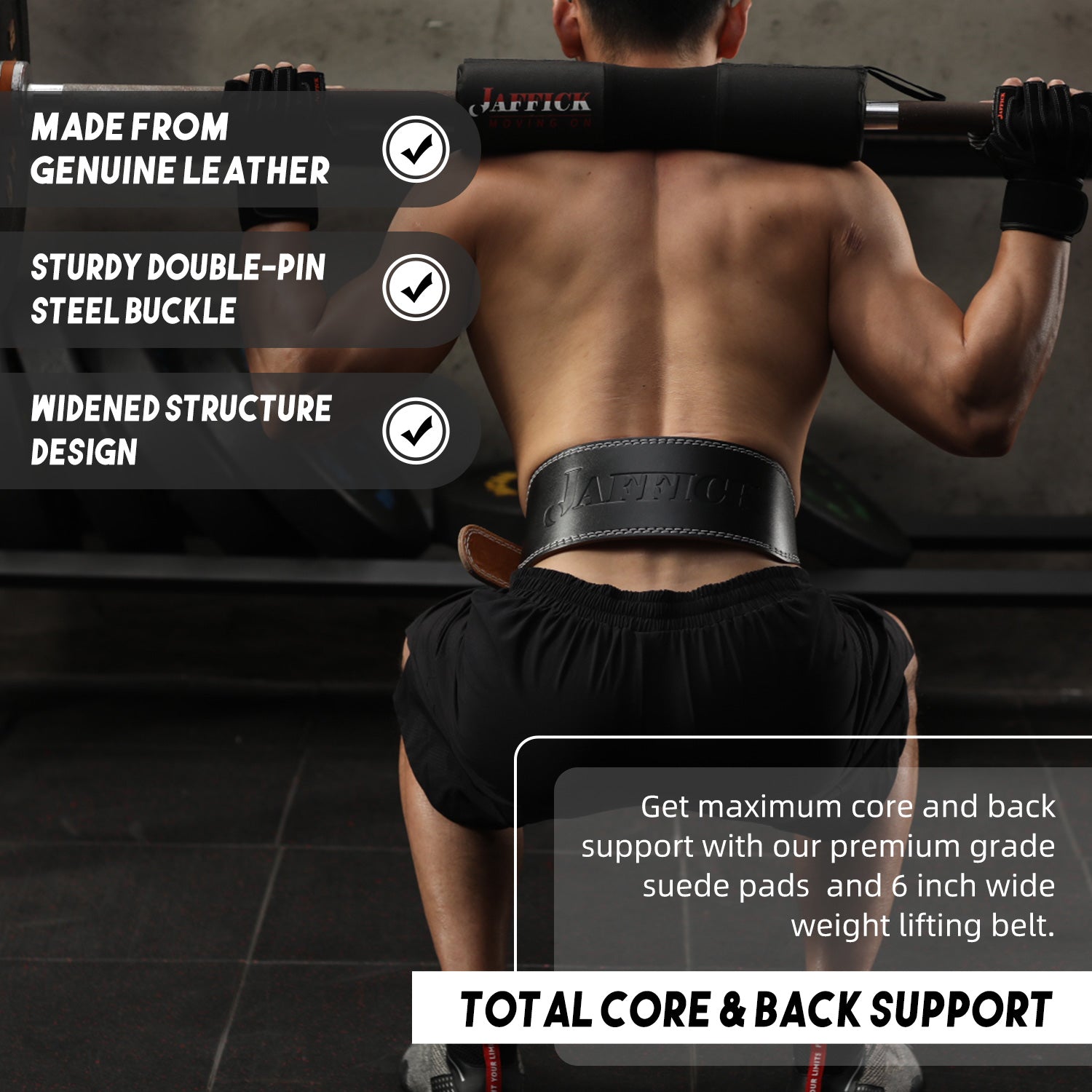 Genuine Leather Weight Lifting Belt for Men Gym Weight Belt Lumbar Back Jaffick Support Powerlifting Weightlifting Heavy Duty Workout Training Strength Training Equipment