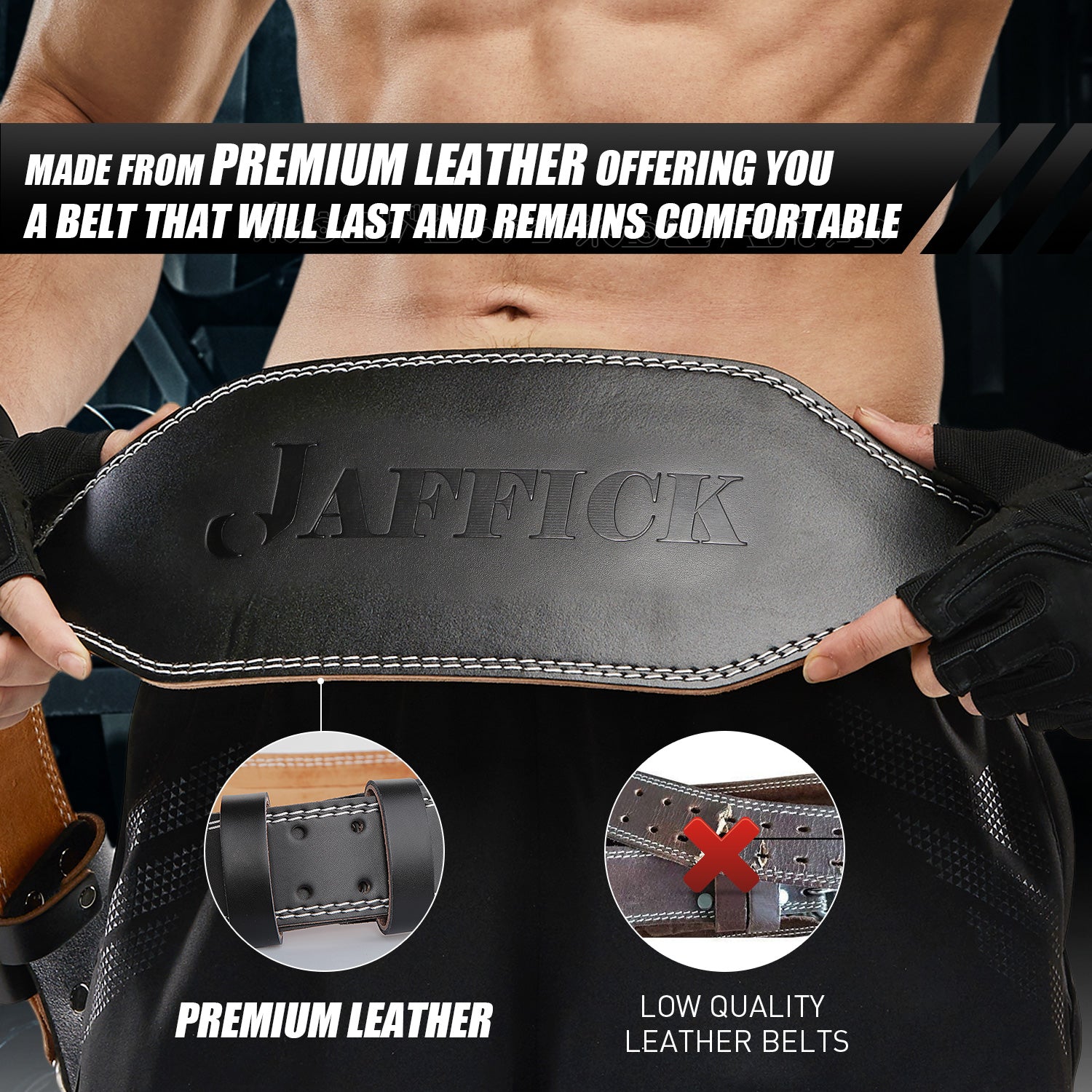 Genuine Leather Weight Lifting Belt for Men Gym Weight Belt Lumbar Back Jaffick Support Powerlifting Weightlifting Heavy Duty Workout Training Strength Training Equipment