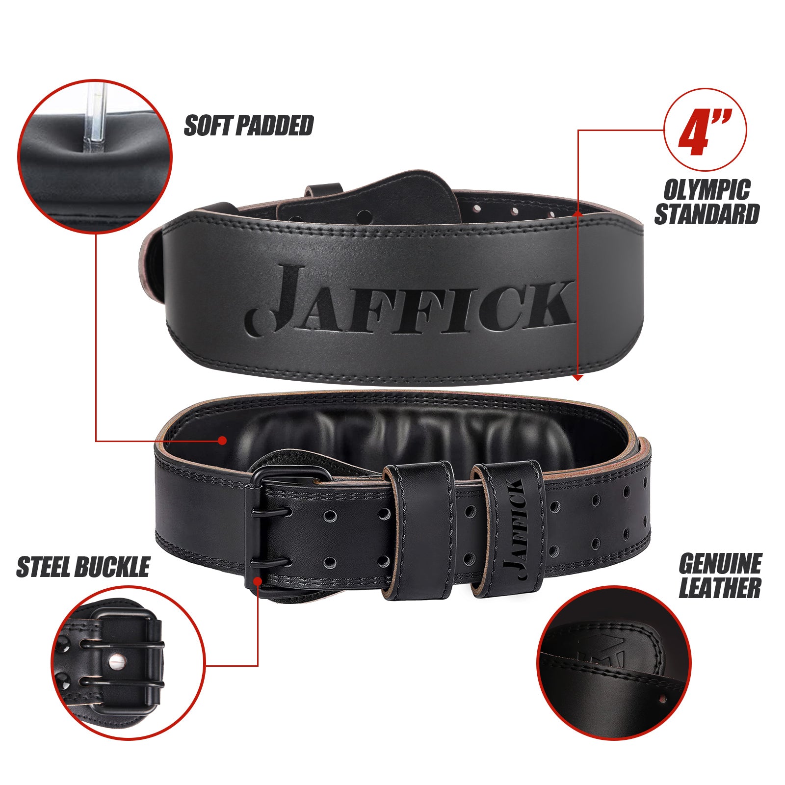 Jaffick Weight lifting Belt for 7MM Leather Pro Power Gym Belt Heavy Duty 4 Inch Wide Strong Stabilizing Back Support for Men Women Deadlifts Squats Powerlifting Strength Training Athletes